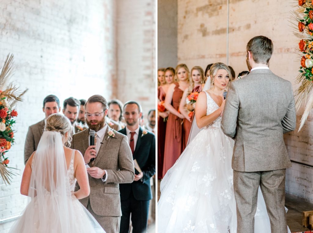 couple reads vows during wedding ceremony