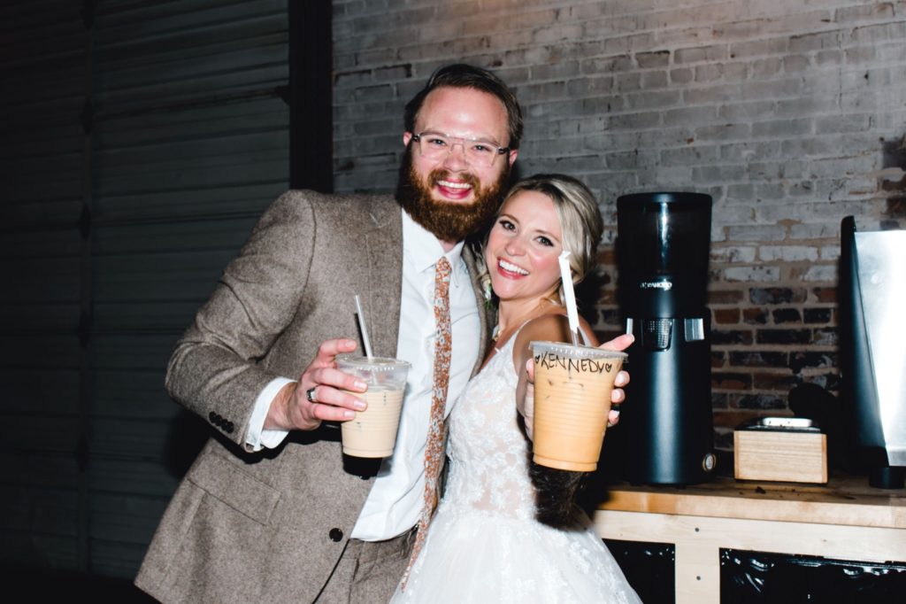 couple with coffee during reception